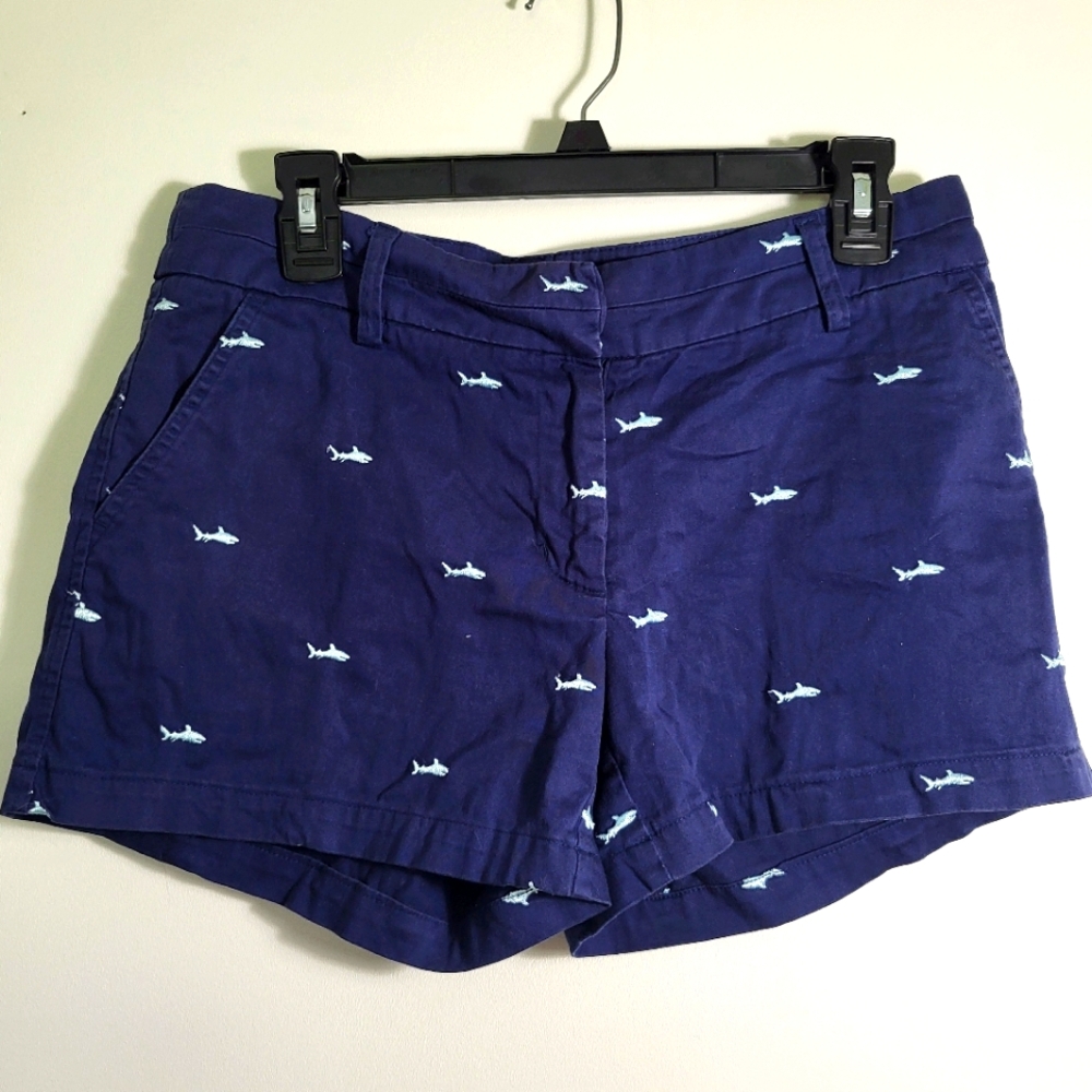 British Khaki navy with light blue sharks shorts   women's 4  #2005